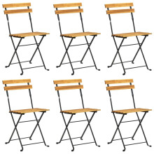 (black, 6 pcs) vidaXL Solid Wood Acacia Folding Garden Chairs Steel Outdoor Dining Chair