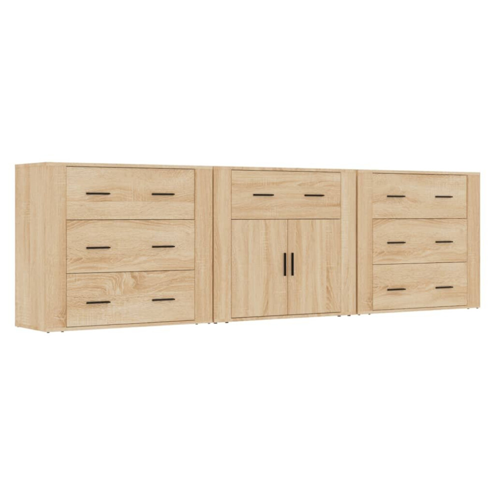 Vidaxl (Sonoma Oak) 3X Sideboards Engineered Wood Cupboard Storage Cabinet Multi Colours Brown