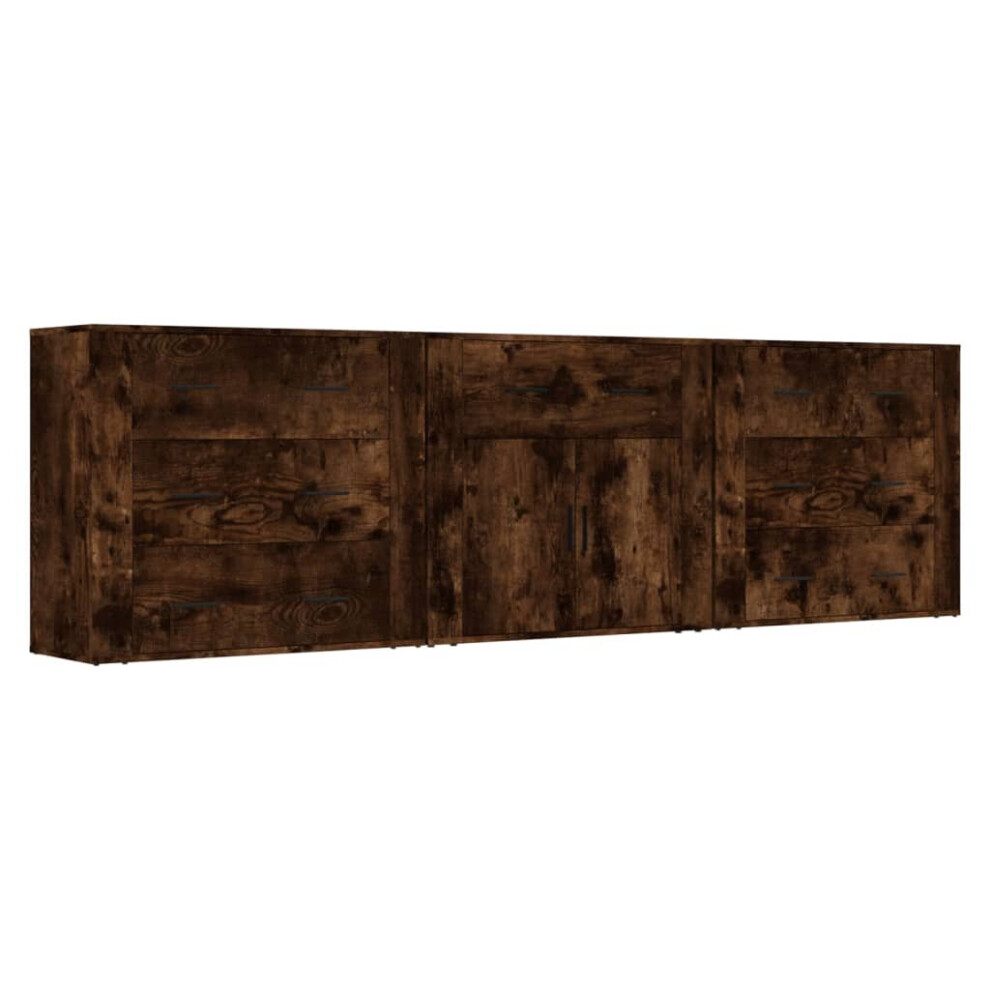 Vidaxl (Smoked Oak) 3X Sideboards Engineered Wood Cupboard Storage Cabinet Multi Colours Brown