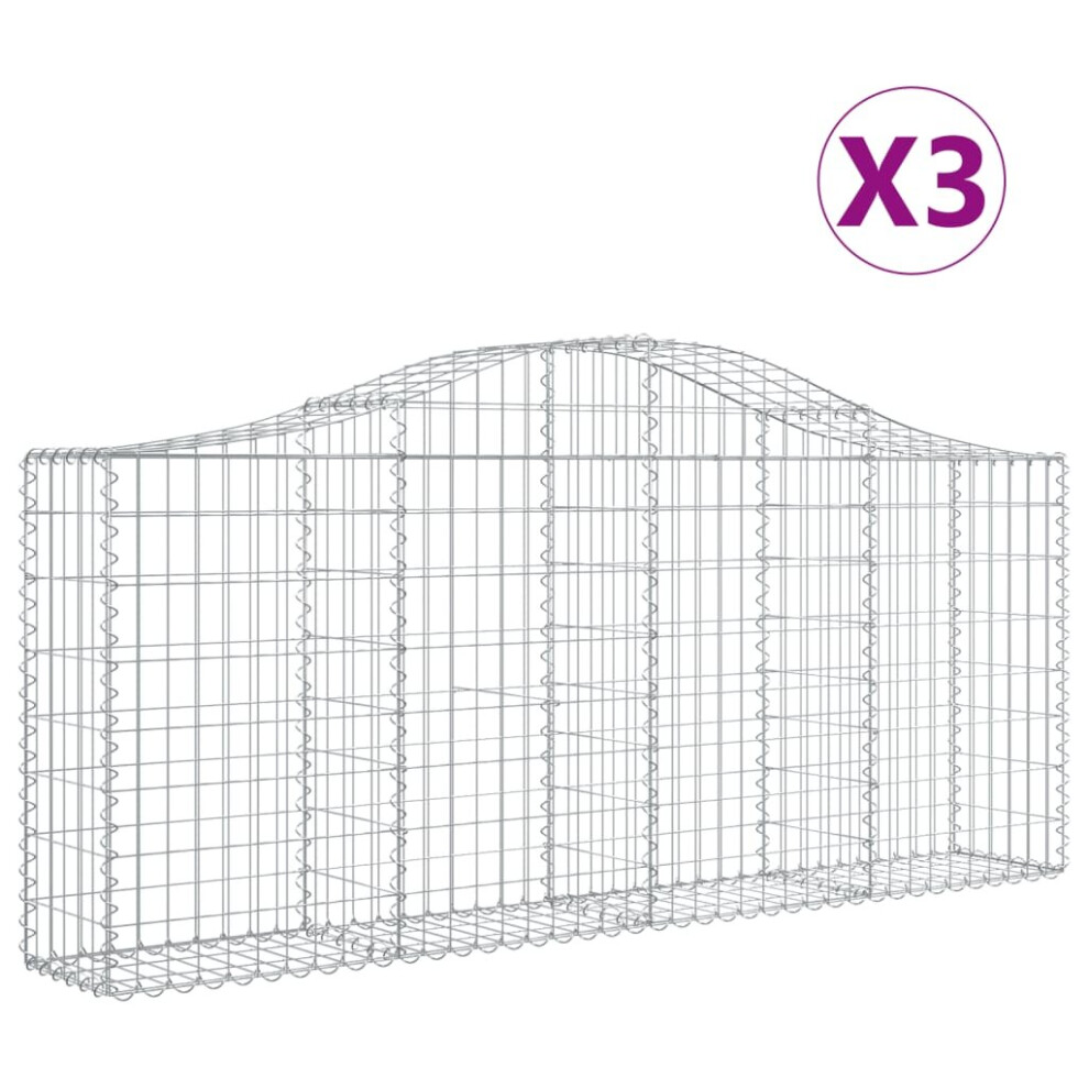 Vidaxl (200 X 30 X 80/100 Cm/ 3 Pcs) Arched Gabion Basket Stone Basket Gabion Retaining Wall Galvanised Iron