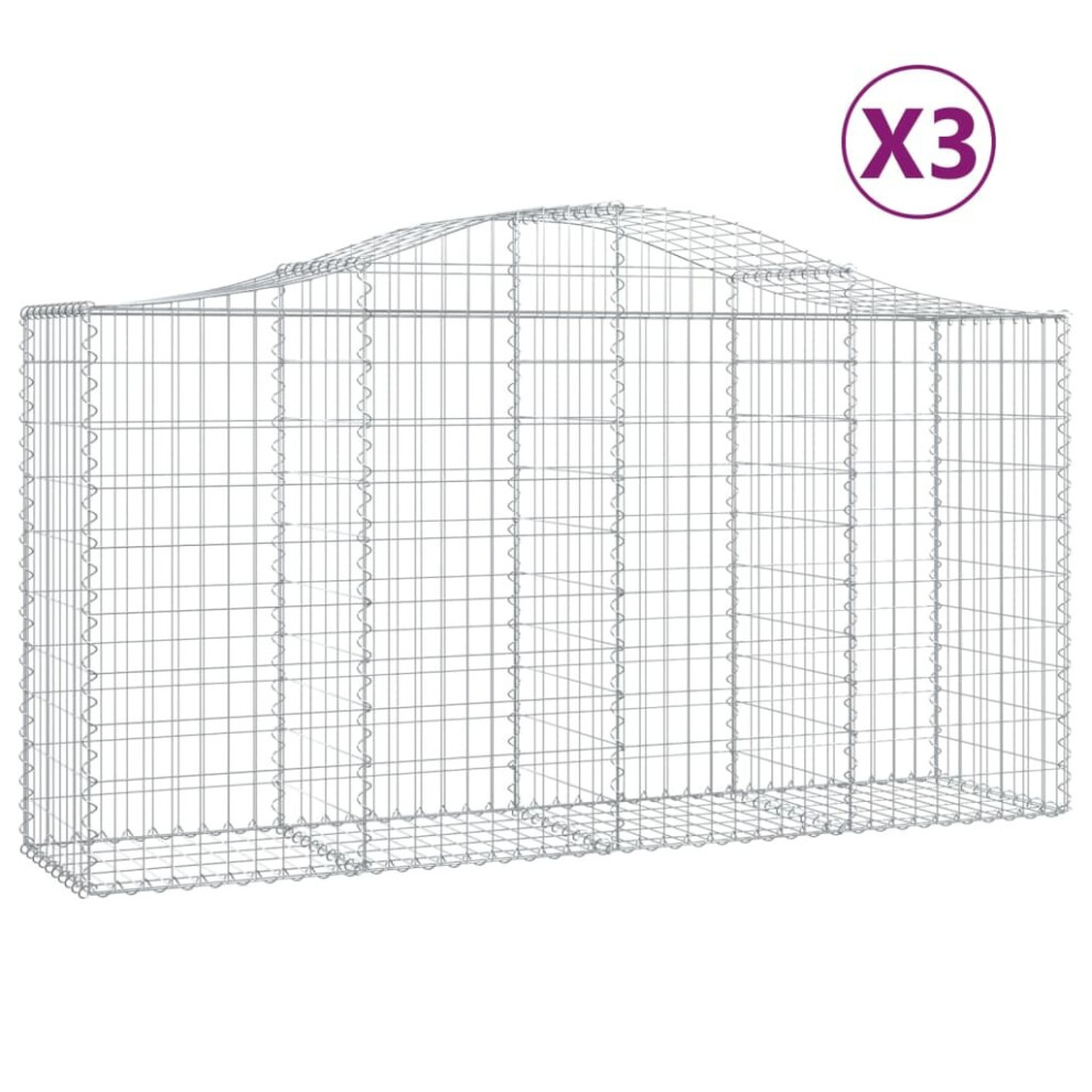 Vidaxl (200 X 50 X 100/120 Cm/ 3 Pcs) Arched Gabion Basket Stone Basket Gabion Retaining Wall Galvanised Iron