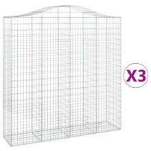 (200 x 50 x 200/220 cm/ 3 pcs) vidaXL Arched Gabion Basket Stone Basket Gabion Retaining Wall Galvanised Iron