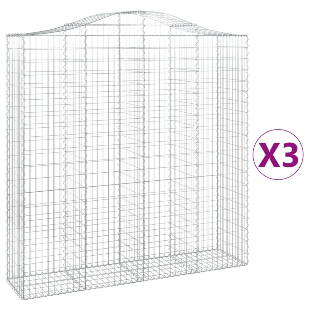 Vidaxl (200 X 50 X 200/220 Cm/ 3 Pcs) Arched Gabion Basket Stone Basket Gabion Retaining Wall Galvanised Iron