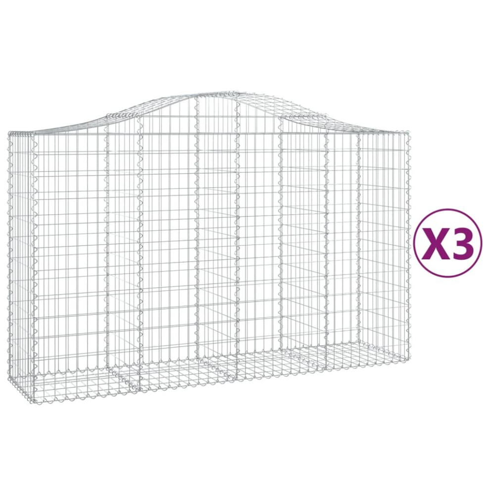 Vidaxl (200 X 50 X 120/140 Cm/ 3 Pcs) Arched Gabion Basket Stone Basket Gabion Retaining Wall Galvanised Iron
