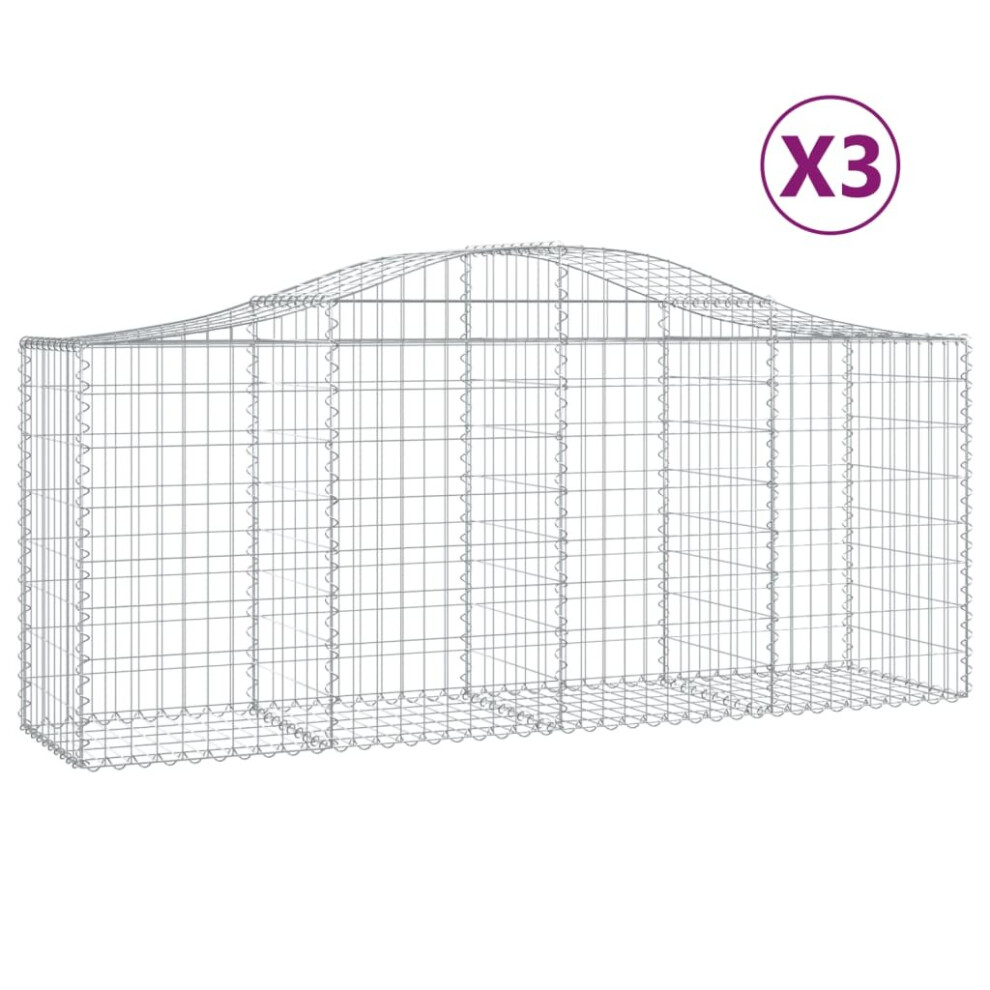Vidaxl (200 X 50 X 80/100 Cm/ 3 Pcs) Arched Gabion Basket Stone Basket Gabion Retaining Wall Galvanised Iron