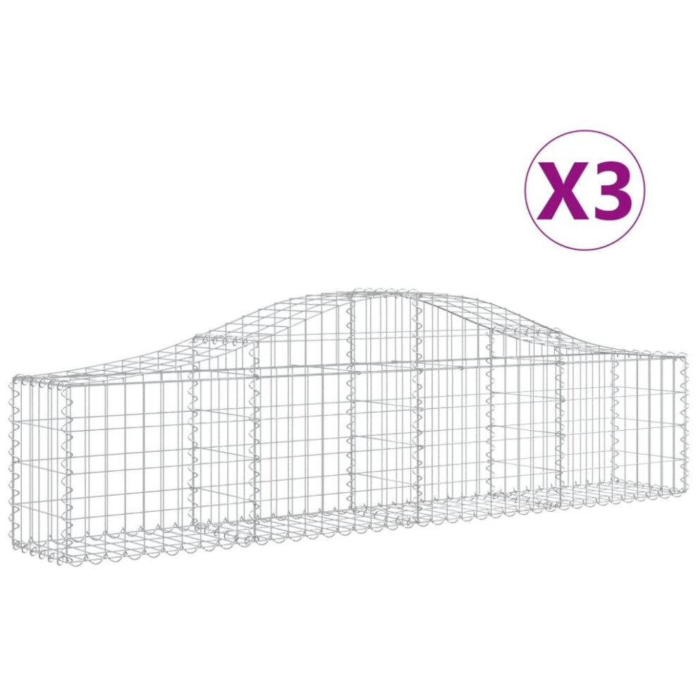 Vidaxl (200 X 30 X 40/60 Cm/ 3 Pcs) Arched Gabion Basket Stone Basket Gabion Retaining Wall Galvanised Iron
