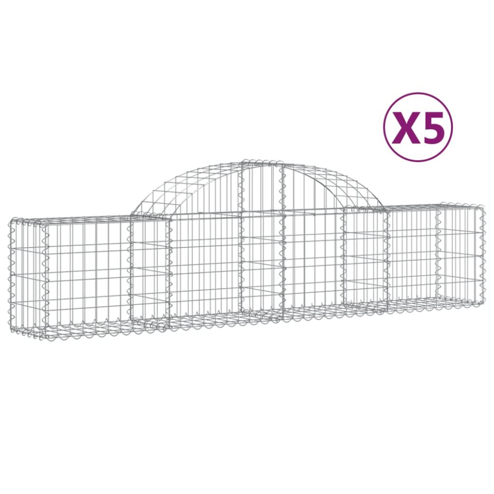 Vidaxl (200 X 30 X 40/60 Cm/ 5 Pcs) Arched Gabion Basket Stone Basket Gabion Retaining Wall Galvanised Iron