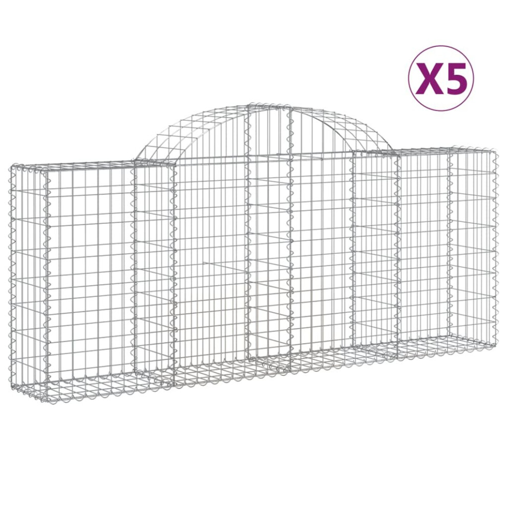 Vidaxl (200 X 30 X 80/100 Cm/ 5 Pcs) Arched Gabion Basket Stone Basket Gabion Retaining Wall Galvanised Iron