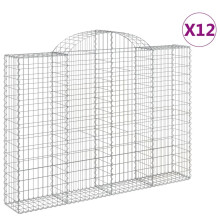 (200 x 30 x 140/160 cm/ 12 pcs) vidaXL Arched Gabion Basket Stone Basket Gabion Retaining Wall Galvanised Iron