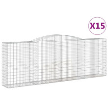 (400 x 50 x 140/160 cm/ 15 pcs) vidaXL Arched Gabion Basket Stone Basket Gabion Retaining Wall Galvanised Iron