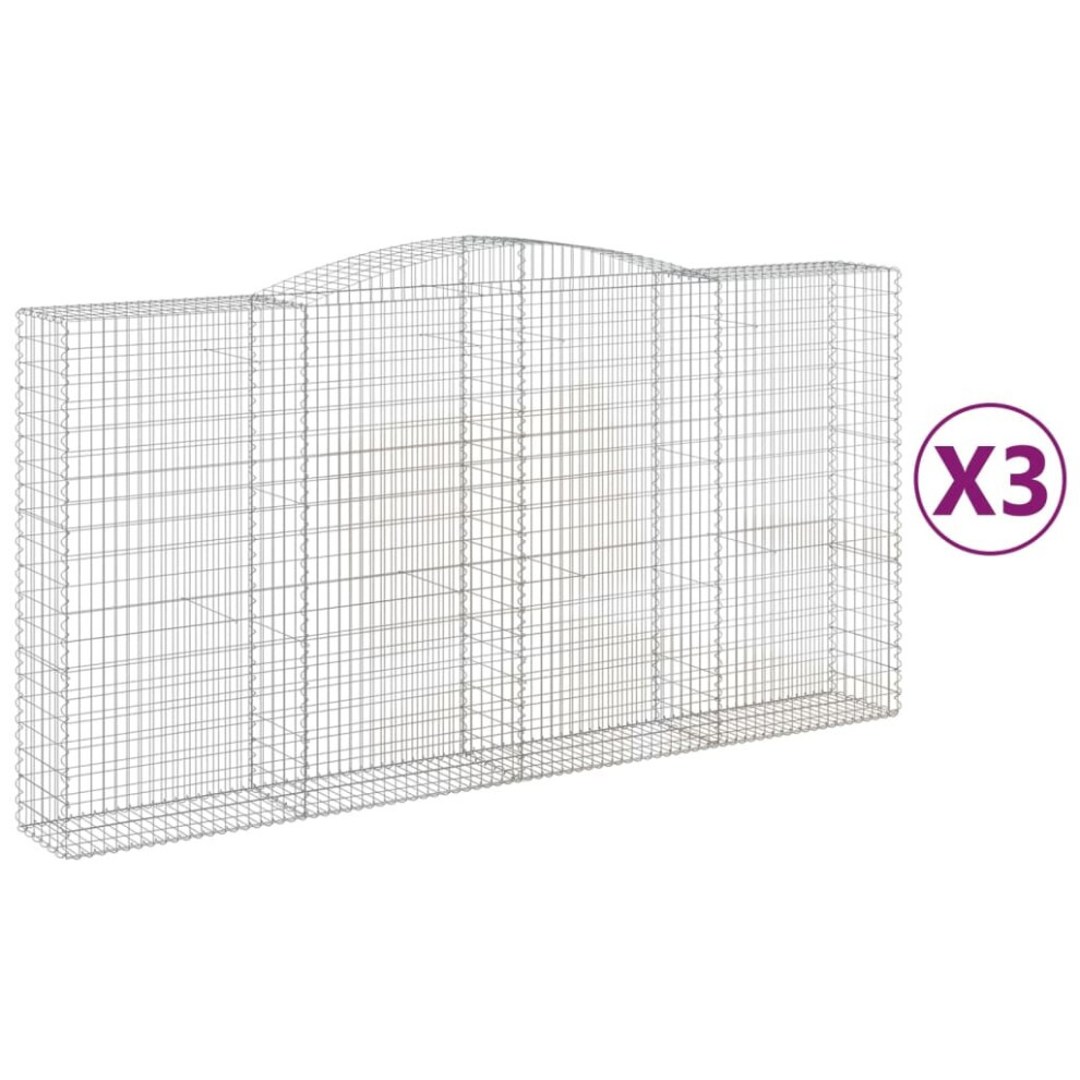 Vidaxl (400 X 50 X 200/220 Cm/ 3 Pcs) Arched Gabion Basket Stone Basket Gabion Retaining Wall Galvanised Iron