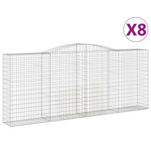 vidaXL Gabionen mit Hochbogen 8 Stk. 400x50x160/180cm Verzinktes Eisen