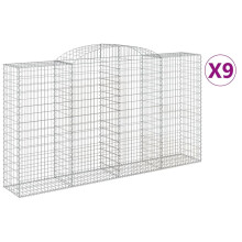 (300 x 50 x 160/180 cm/ 9 pcs) vidaXL Arched Gabion Basket Stone Basket Gabion Retaining Wall Galvanised Iron