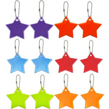 Safety Reflector Pendant 12Pcs 6 Colours Reflector Pendant, Kids Reflector Pendant, Star Safety Reflector for School Bag Backpack Cycling Walking