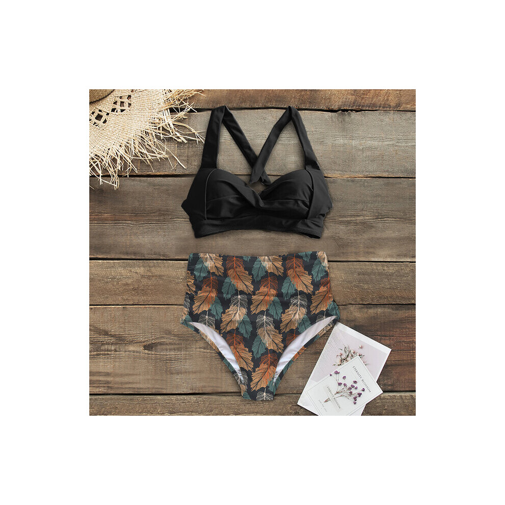 (M, NDL2010D6) Sexy High Waist Bikinis 2022 New Halter Swimwear Women Swimsuit Female Bikini Set Print Bodysuit Bathing Suit Summer Biquini XXL