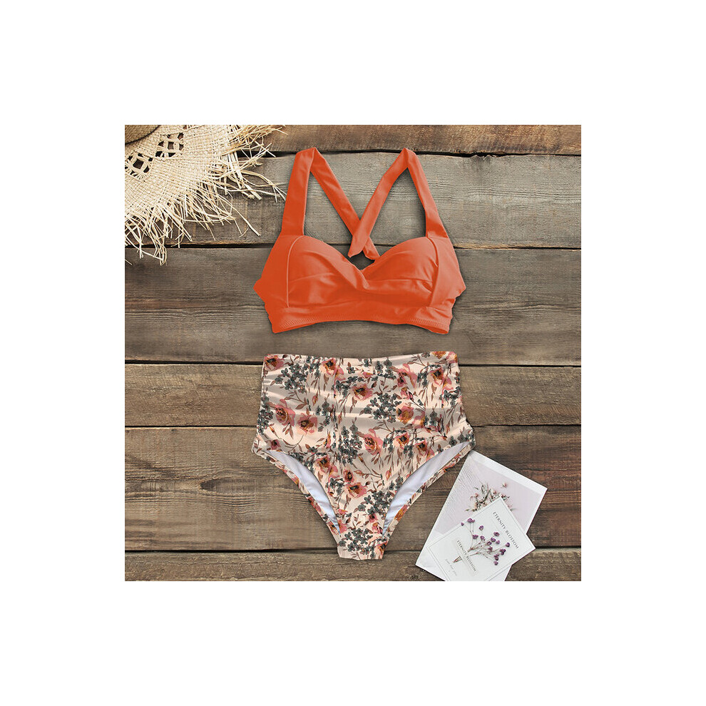 (XL, NDL2010P1) Sexy High Waist Bikinis 2022 New Halter Swimwear Women Swimsuit Female Bikini Set Print Bodysuit Bathing Suit Summer Biquini XXL