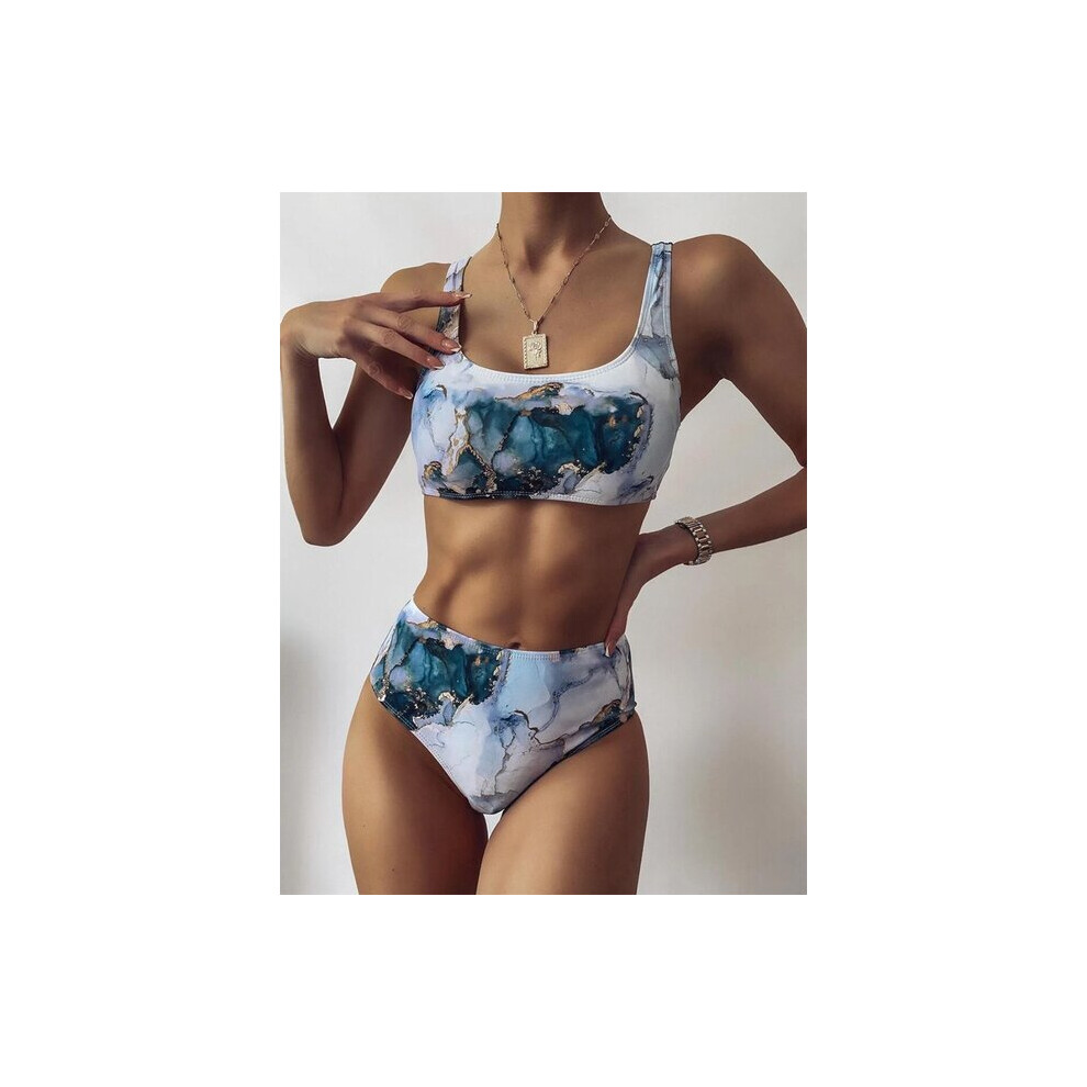 (S, 6341 NO 1) 2023 Print Sport Bandeau Push up Bikinis Sexy Marble Women Swimsuit High Waist Swimwear ladies bathing suit Beach wear