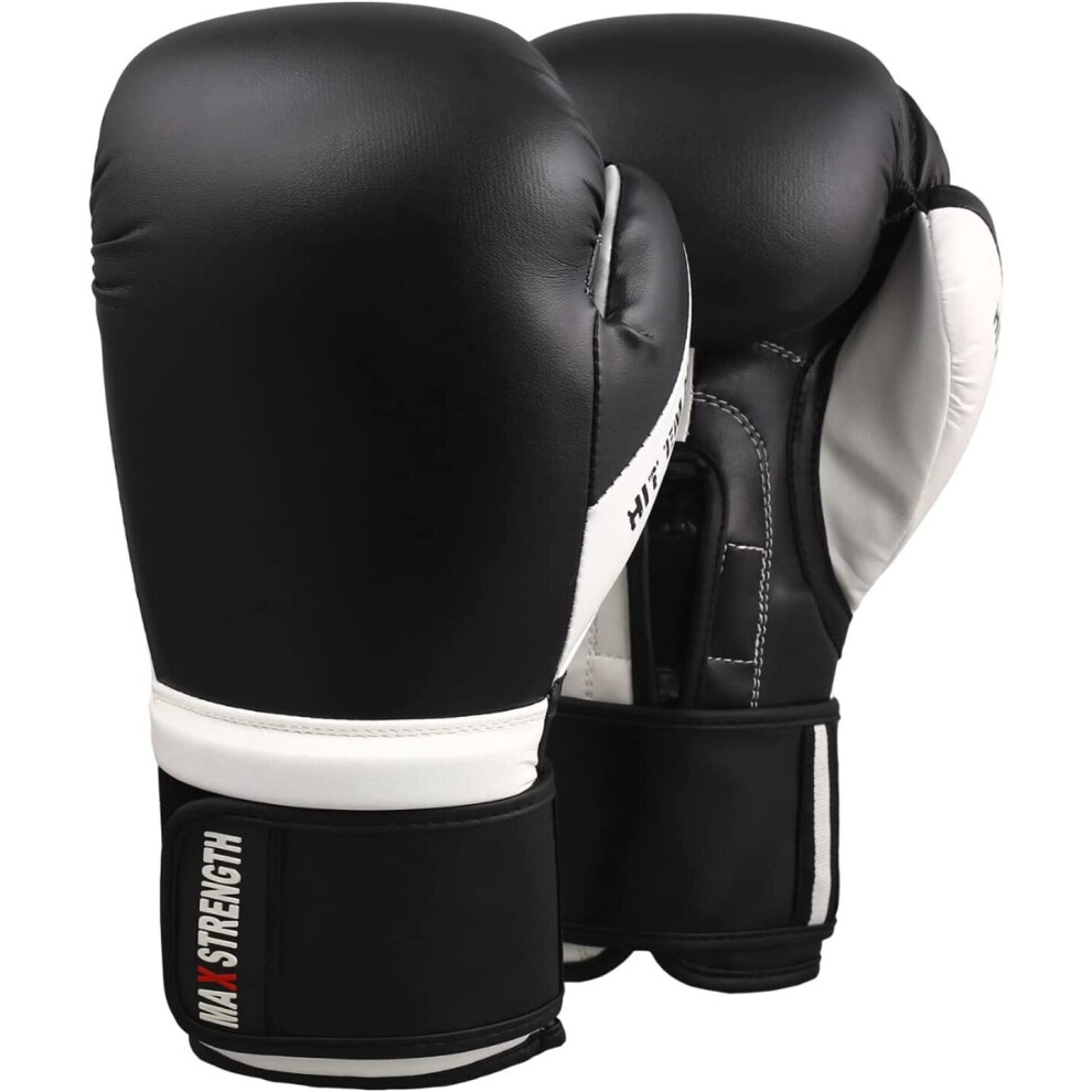 (Black/White, 12oz) Punch Boxing Gloves Training MMA Sparring Punching Fight Muay Thai Kickboxing