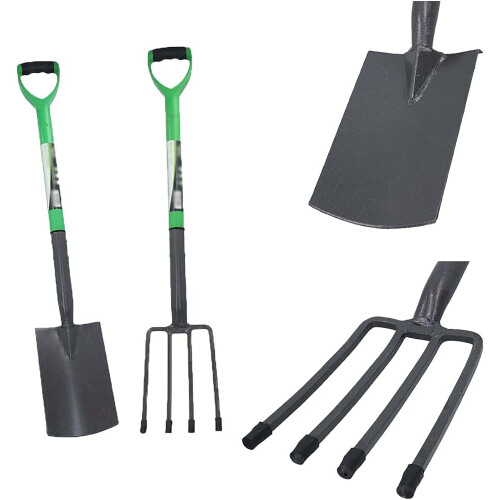 AAMEN 4-Pcs Garden Tools Set, Rake, Border Spade, Digging Spade & Fork 2