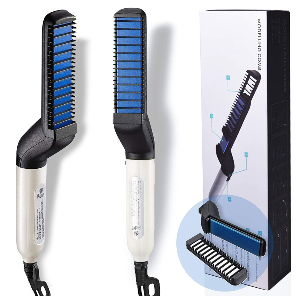 Practbeauty Unisex Men Beard Straightening Comb Electric Beard Hair Comb Curling Brush Styler