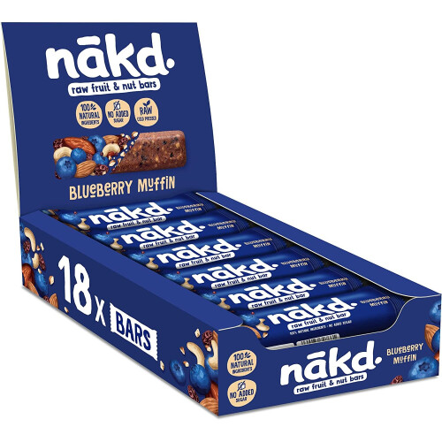 Nakd Blueberry Muffin Natural Fruit & Nut Bars - Vegan - Healthy Snack - Gluten Free - 35g x 18 bars