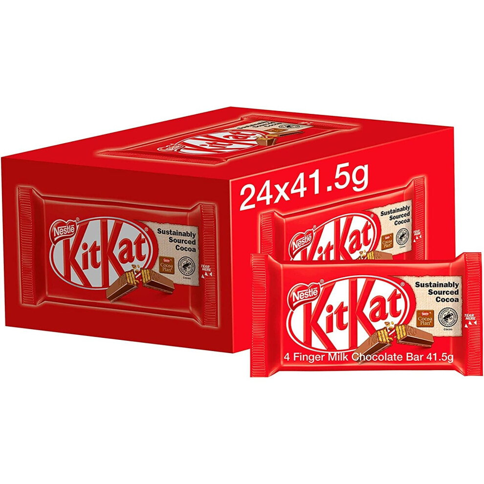 KITKAT 4 Finger Milk Chocolate Bar - 24 x 41.5g Biscuit Bars