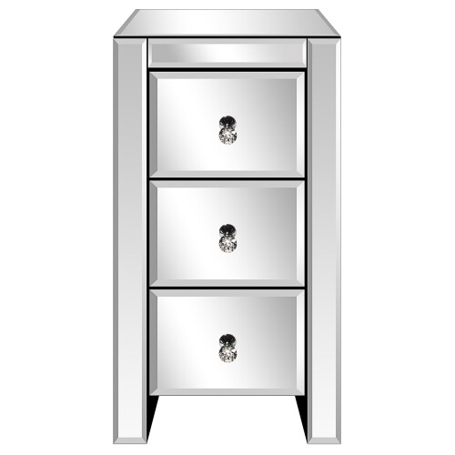 Mirrored Glass Bedroom Bedside Table Cabinet W/ 3Drawer Crystal Handle 2