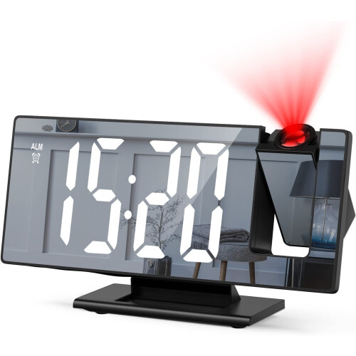 (Black) Mirror Projection Alarm Clock Bedroom Ceiling Projection Digital Clock 1