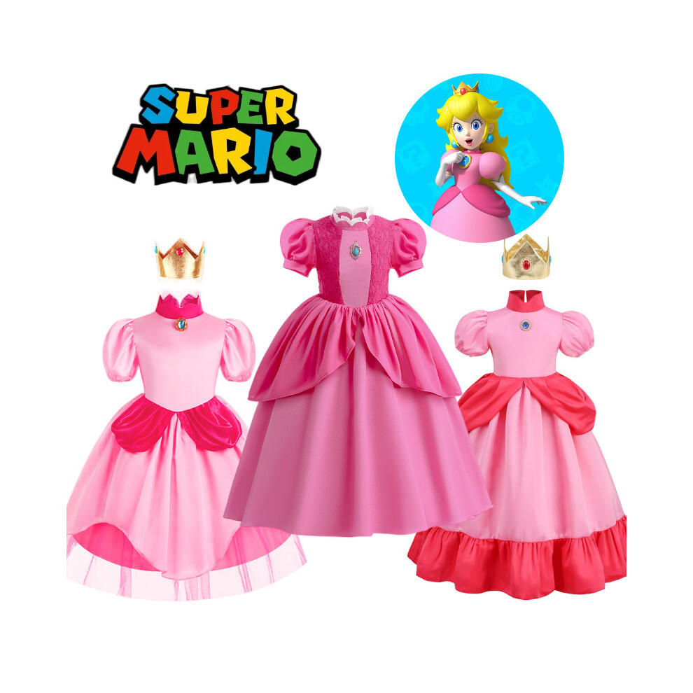 Super Mario Princess Peach Cosplay Outfit Kids Pink Dress Girls Costume Party on OnBuy