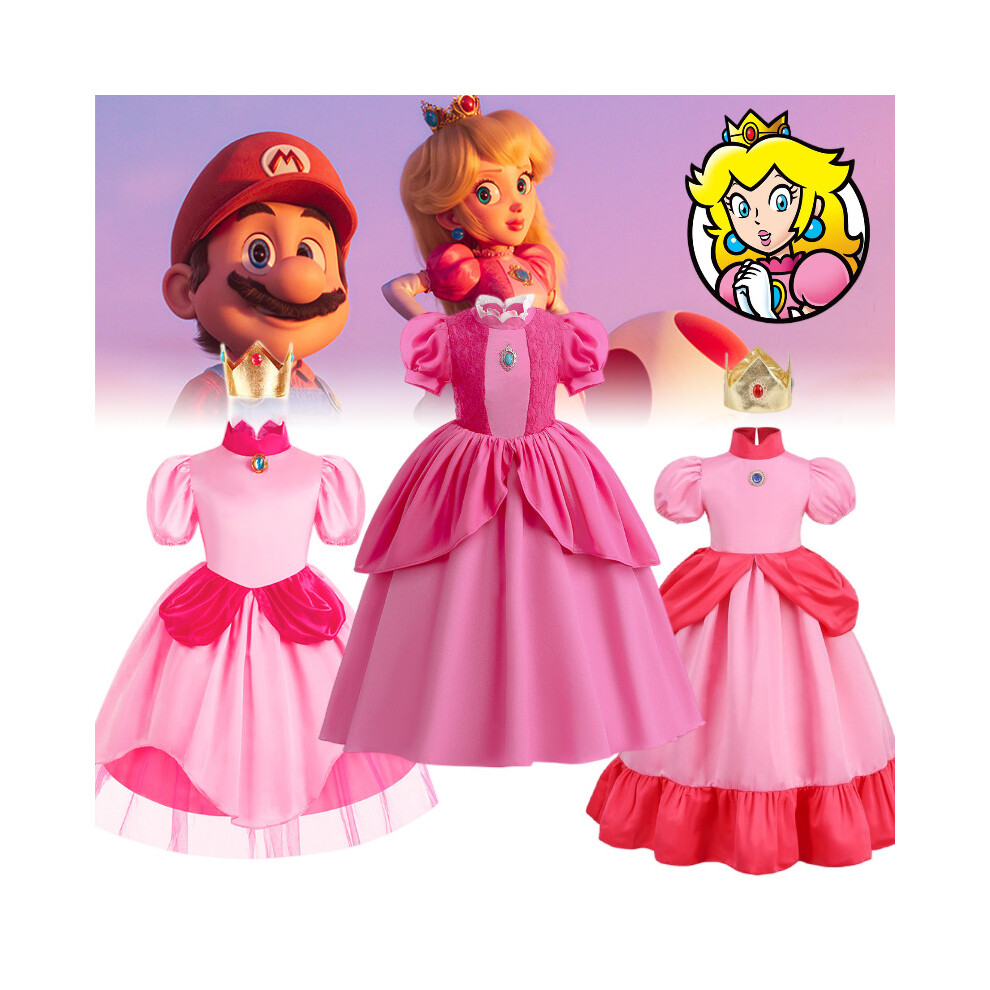 Super Mario Princess Peach Cosplay Outfit Kids Pink Dress Girls Costume Party