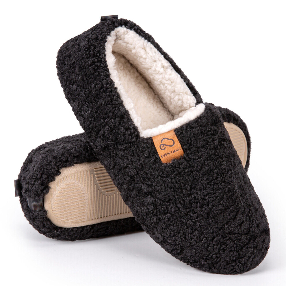 (  Black,   UK 5/6) Women's Faux Fur Memory Foam Lightweight Slippers Plush Fleece Lined House Shoes