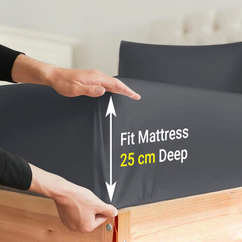 (Double, Charcoal) Poly Cotton Fitted Bed Sheet 25cm Deep Luxury Soft