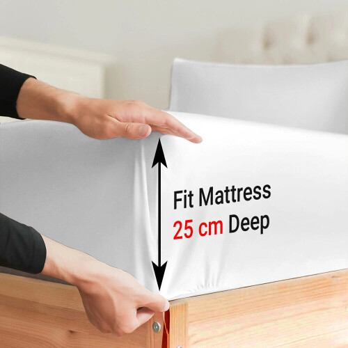 (King, White) Poly Cotton Fitted Bed Sheet 25cm Deep Luxury Soft