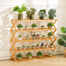 (Natural Colour) Foldable 5-Tier Bamboo Flower Stand Rack Plant Storage Shelf