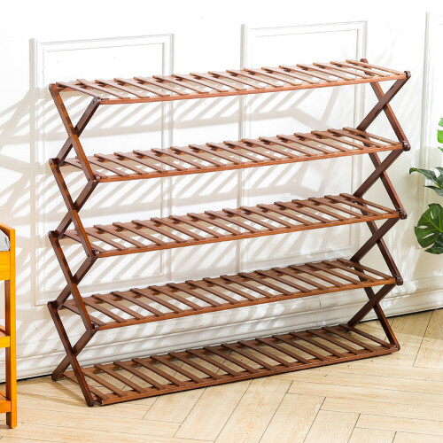 Living And Home (Brown) Foldable 5-Tier Bamboo Flower Stand Rack Plant Storage Shelf 2