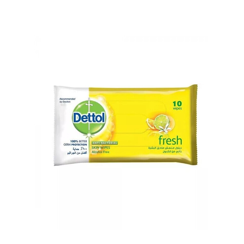 Dettol On-The-Go Germ Protection: Fresh Anti-Bacterial Skin Wipes 10'S