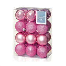 Premier Pink Multi-Finish Christmas Baubles 24 x 60mm (6cm) - Matte, Shiny & Glitter Finishes, 24-Pack, Shatterproof TD126241DUP
