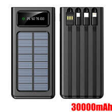 (Black, 30000mAh) Solar Power Bank USB External Battery Charger