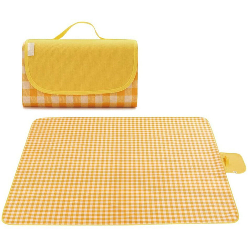 (Yellow Check) Large Picnic Blanket Mat Waterproof Camping Beach Family Travel Outdoor Folding
