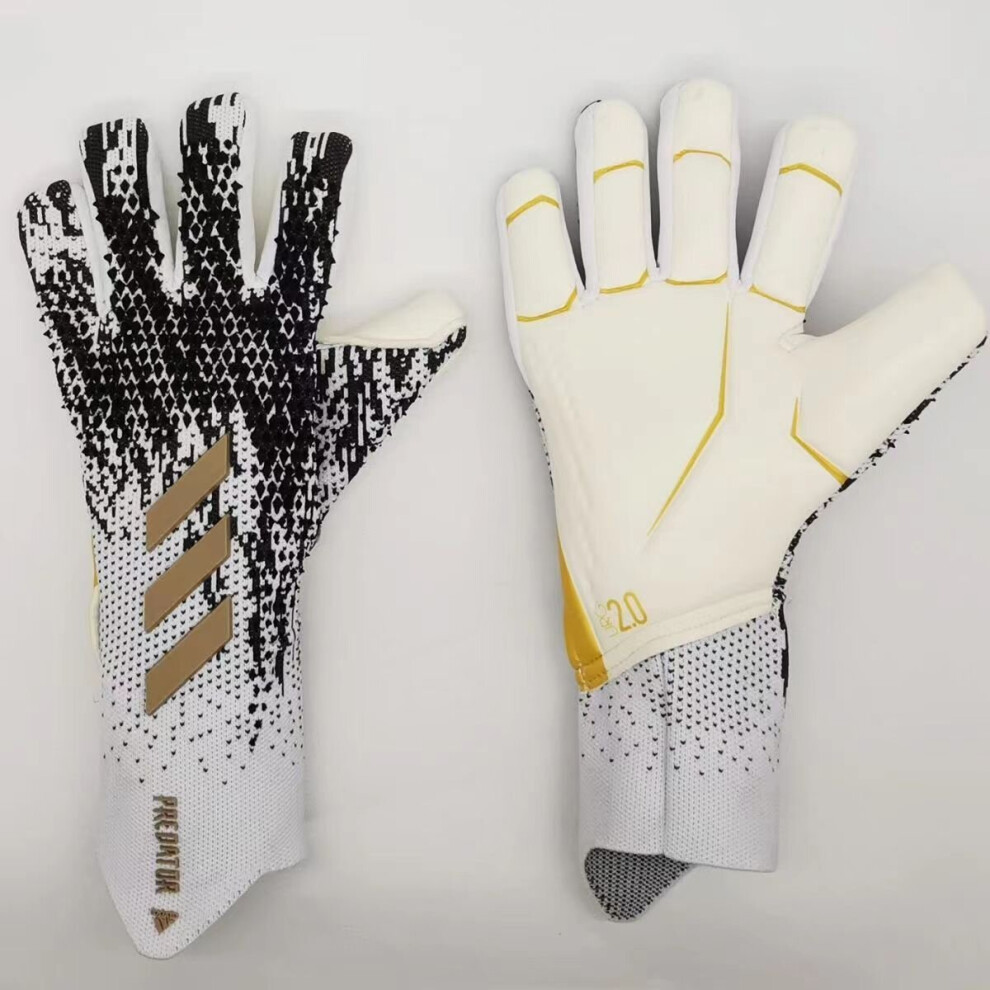 (6  (140-150cm)) (White & Gold)  Soccer Goalkeeper Gloves Adult/Child Universal Latex Goalkeeper Soccer