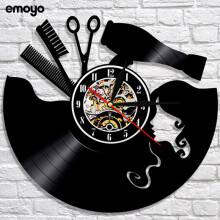 (Style C) Creative Vintage Barber Shop Decorative Vinyl Wall Clocks Home Personalized Wall Clocks