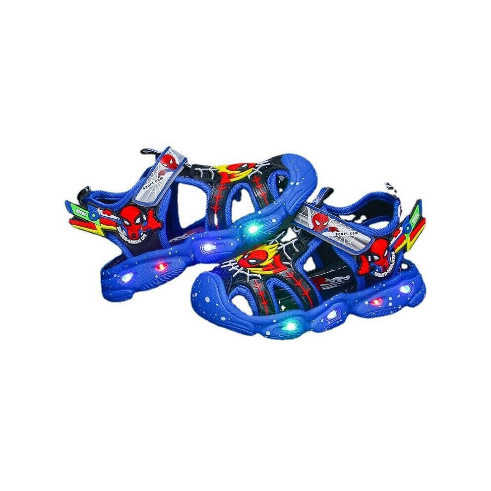 (Blue, UK 7.5 Infant) Summer Boys Spiderman LED Light Up Shoes Luminous Flashing Beach Sandals Size