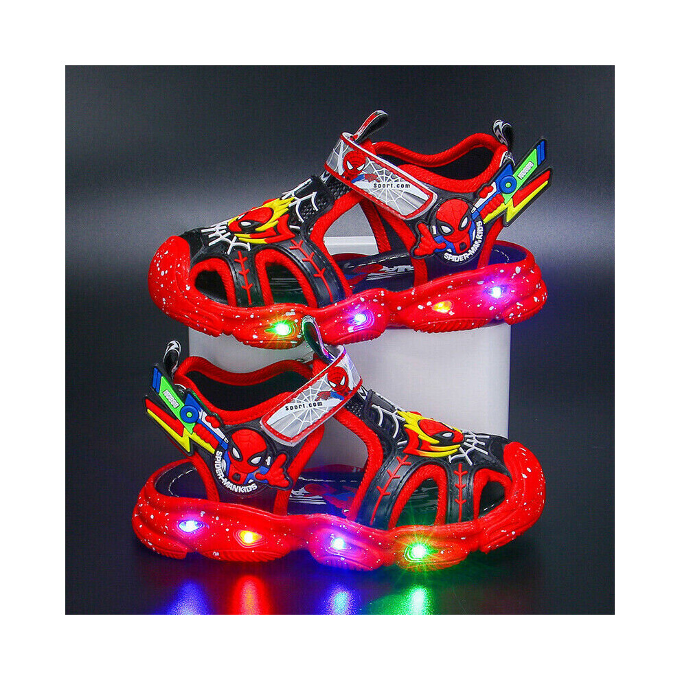 (Red, UK 8.5 Infant) Summer Boys Spiderman LED Light Up Shoes Luminous Flashing Beach Sandals Size