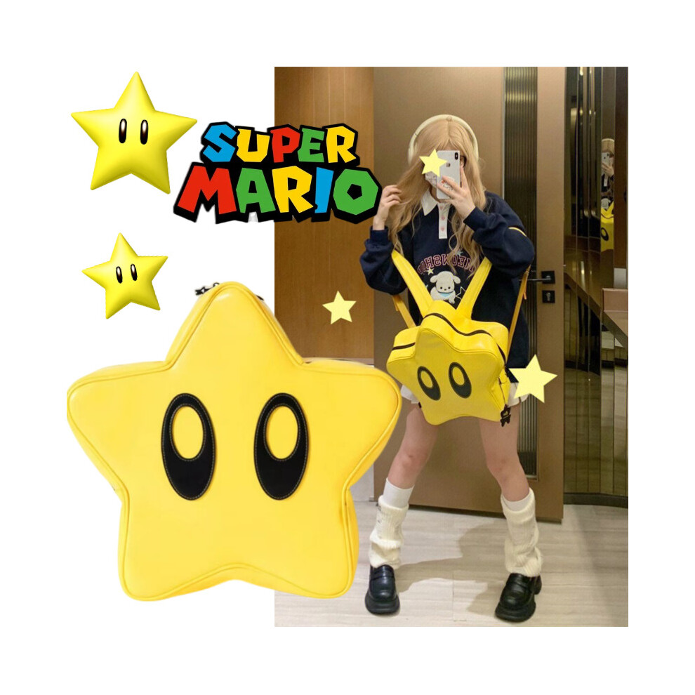 Super Mario Star Backpack Large Capacity Yellow Cartoon Casual Travel Bag  Fans