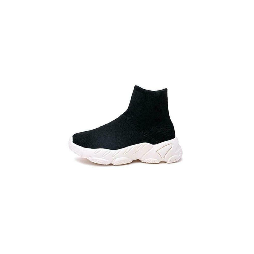 (Black, UK 4) Girls Boy Running Trainers Sneakers Kids School Casual Sports Sock Shoes Size UK