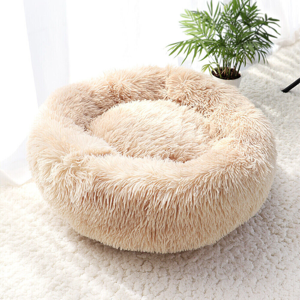 (Beige , XL: 80 x 80cm) Luxury Pet Dog Fluffy Warm Mattress Cat Calming Bed