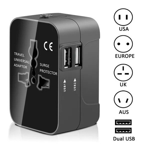 Universal Plug Adapter 2 USB Port Travel Supplies