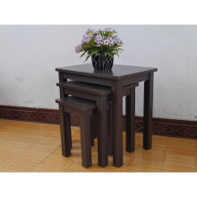 Antique Brass Brown Wooden Oak Nest Of 3 Coffee Tables Table Set