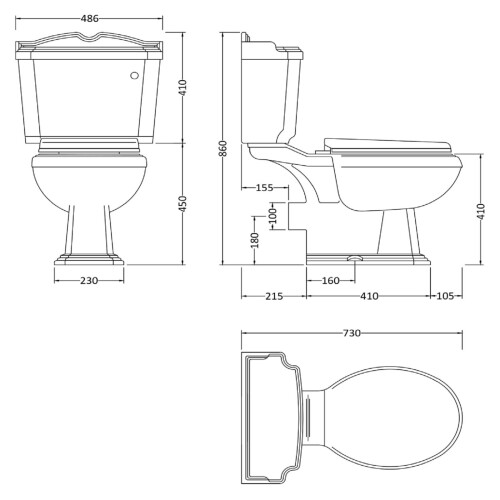 Nuie Legend White Close Coupled Pan, Cistern & Seat + Flush Handle 1