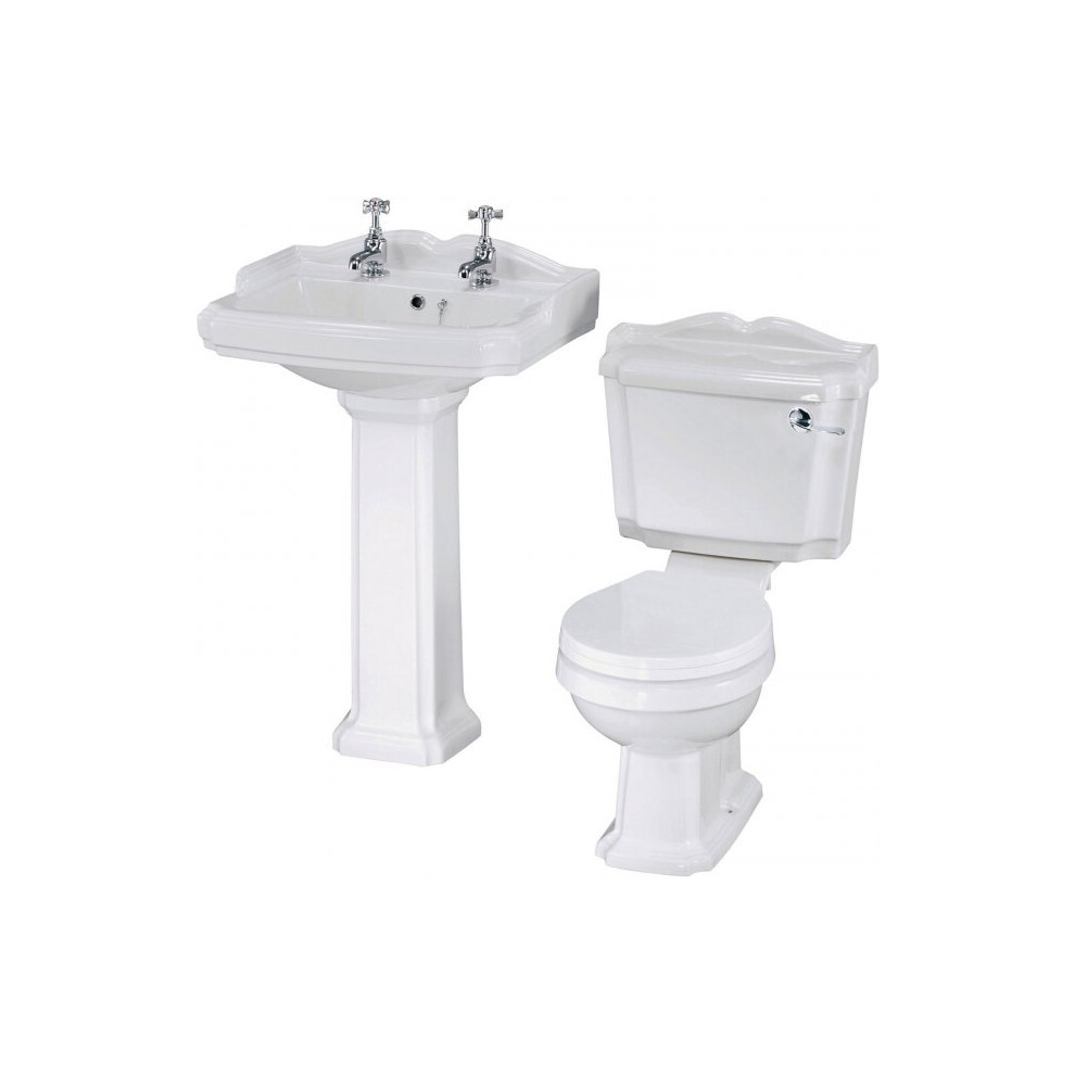 Nuie Legend Traditional Bathroom Suite - Close Coupled Toilet + Basin & Pedestal 3788853152011